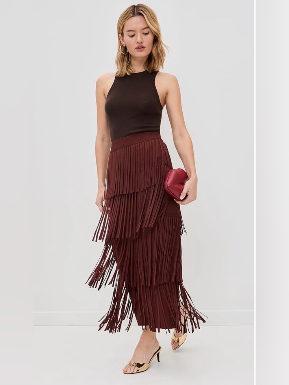 EUC Simon Miller Za Za Fringe Skirt in Merlot Brown Color Sz S